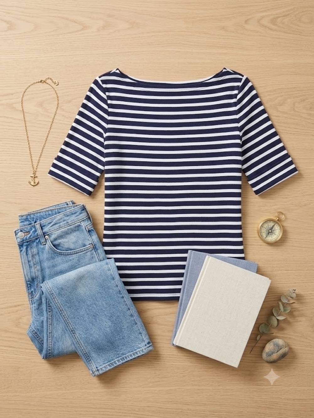Lauren Ralph Lauren Navy Striped Boatneck Top Coastal Grandmother Nautical S - Picture 3 of 10